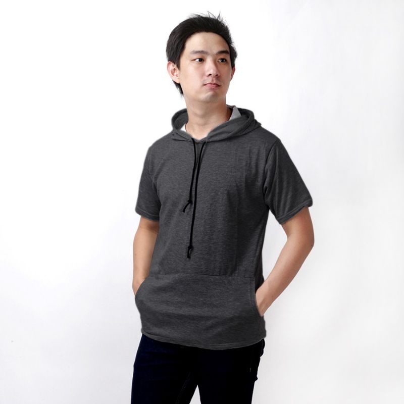 kaos Hoodie polos saku lengan pendek