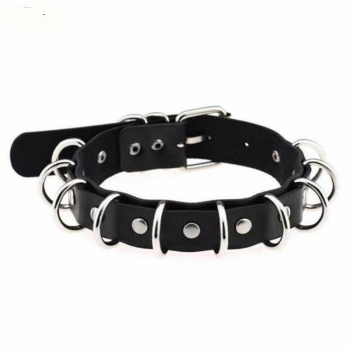 [CF003] Kalung Choker Double-layer Leather Punk Round Ring Gothic