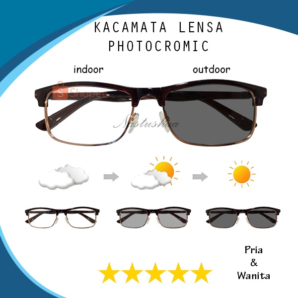 Kacamata Lensa Photocromic Frame Kotak Kacamata Fashion Indoor Outdoor Lensa Berubah Warna Untuk Pria dan Wanita NOCASE