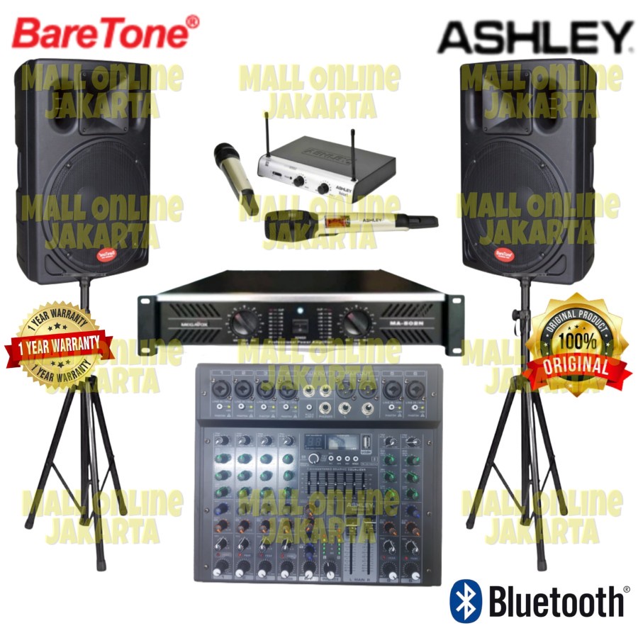 Paket speaker pasif baretone 15 inch 1530w mixer 6 channel ashley