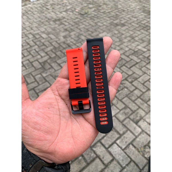 Strap Tali Jam Tangan Silicon smartwatch Hitam merah size 22MM