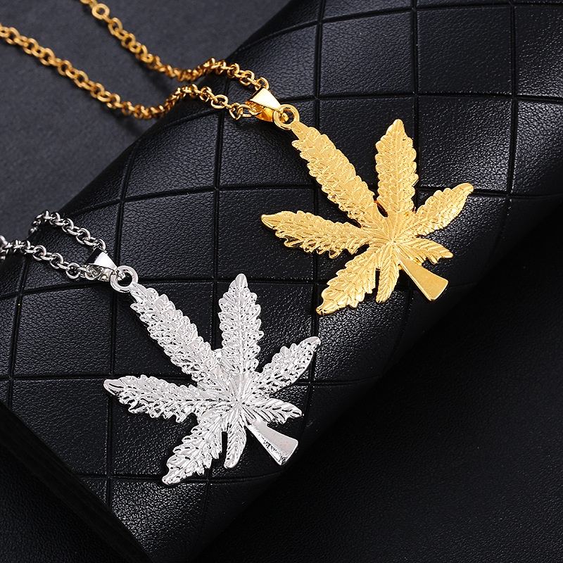 Kalung Liontin Daun Maple Hegemony Gaya Retro Hip-Hop Untuk Pria Dan Wanita