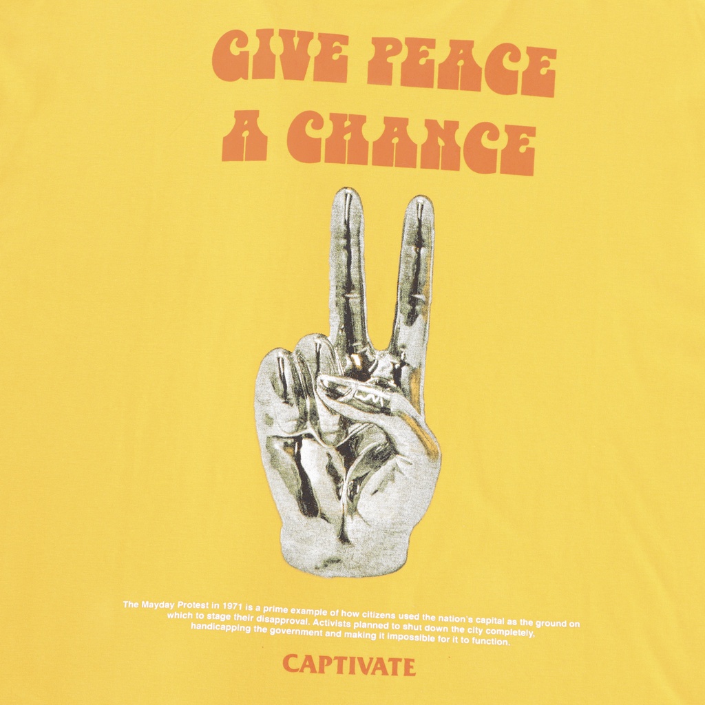 Captivate Kaos Pria T-shirt Pria Peace Yellow Heavy Cotton