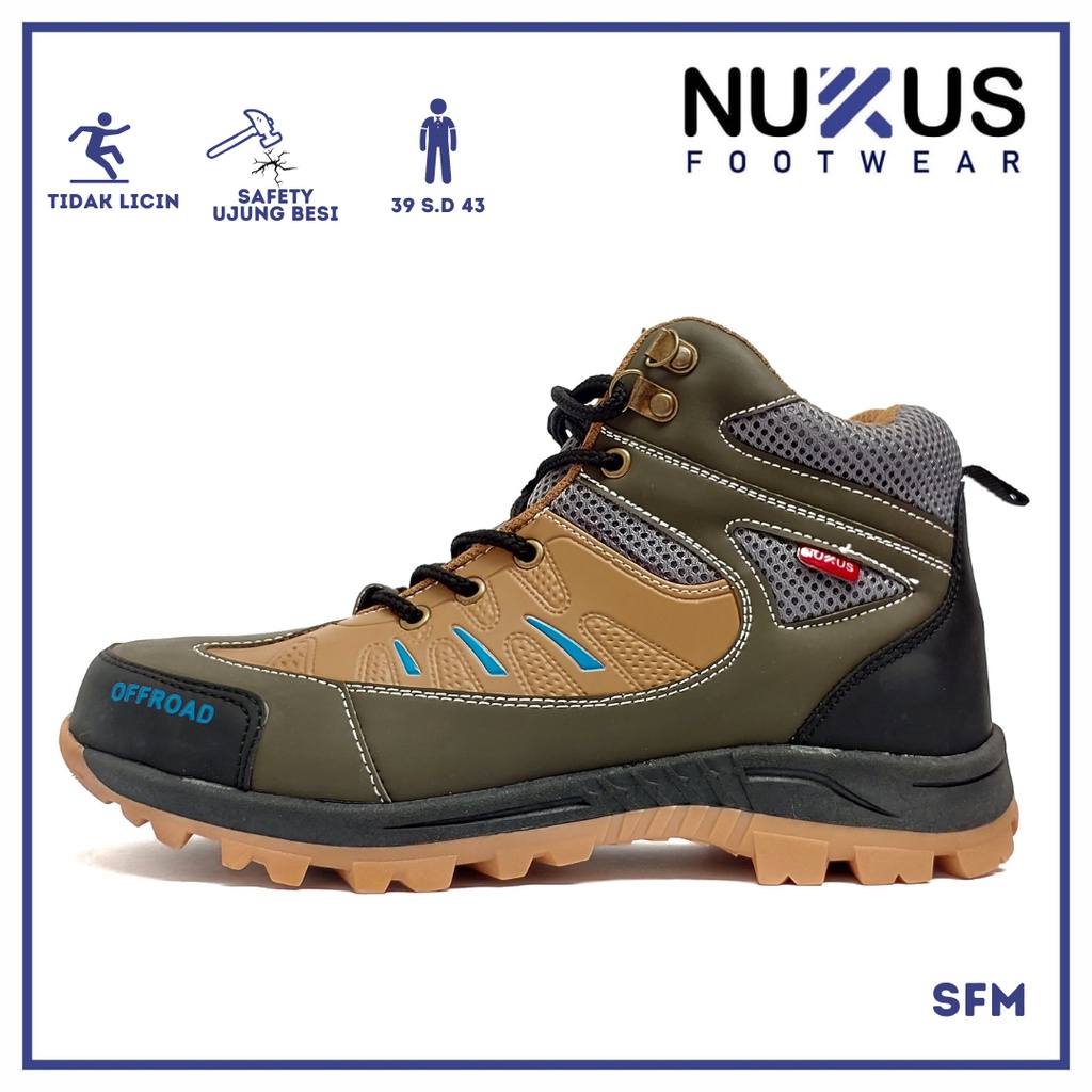 Nukus Sepatu Safety High Boots Pria Kasual Ujung Besi HItam Hijau Army - SFM