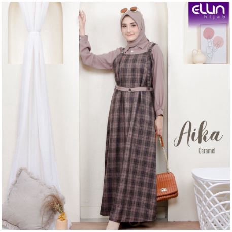 Overall + Blouse Set Aika Original By Ellin Hijab Overall dan Blouse Premium Kekinian