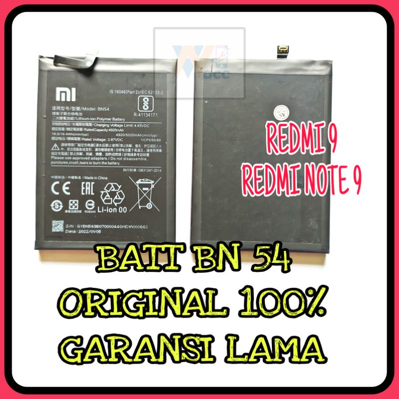 BATERAI REDMI 9 /BATRE XIAOMI REDMI 9 / BATERAI REDMI NOTE 9 PRO / BATERAI BN54 / BATRE REDMI 9 / BA