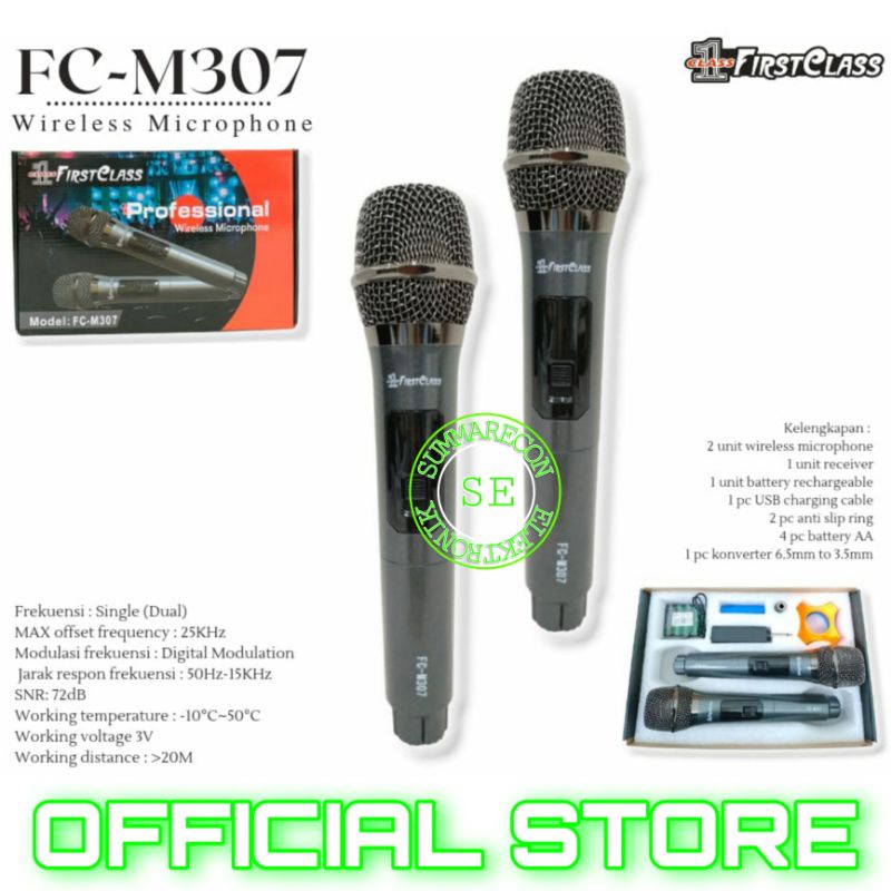 mic wireless fisrtclass m307 dual handle mini receiver charger mic karaoke