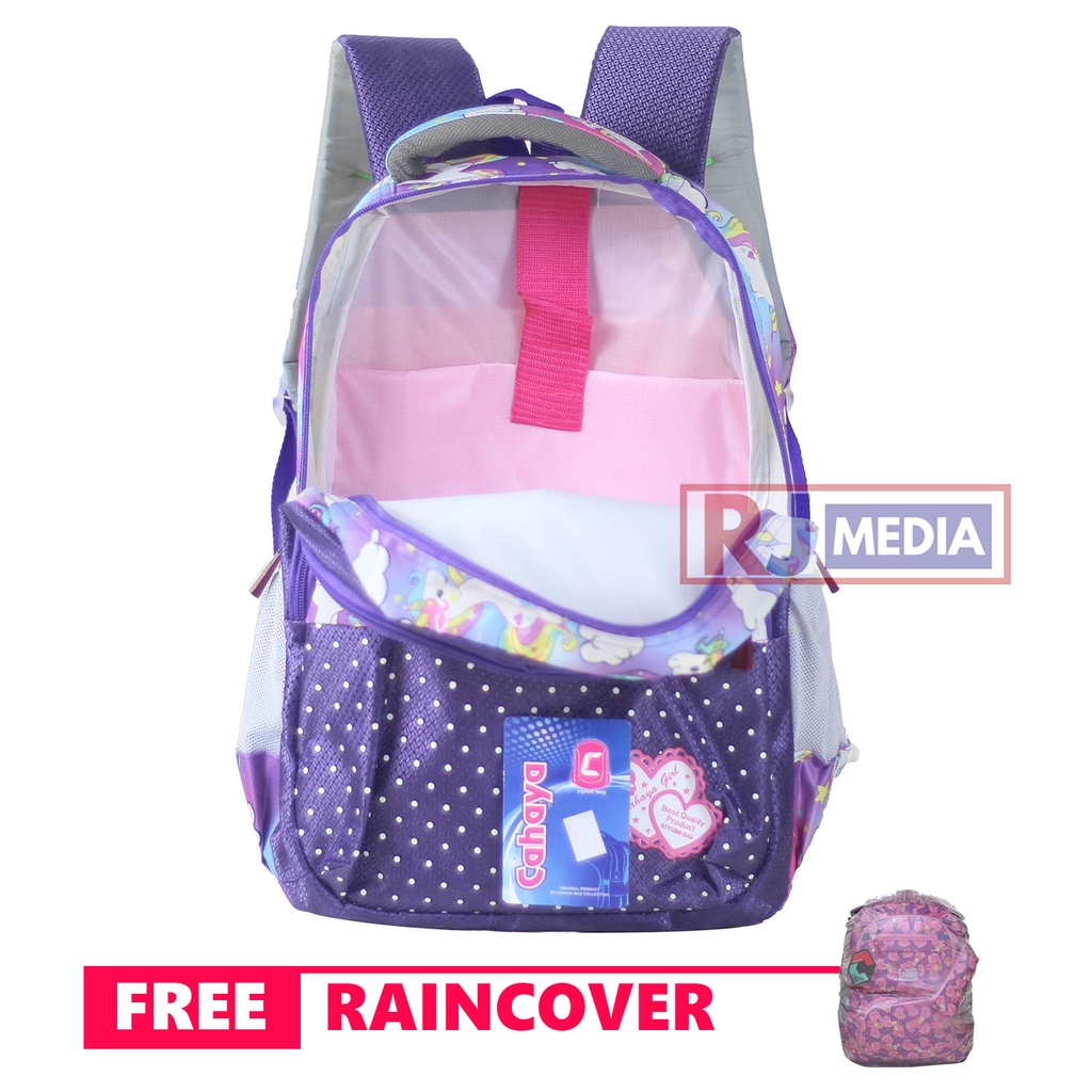 Tas Ransel Sekolah Perempuan Korea SD SMP Anak Perempuan Cahaya Love Unicorn Warna Pink Tas Sekolah Piknik Trendy Stylish Backpack Anak Cewek Kualitas Premium Free Raincover Motif Little Pony Unicorn Lucu Girly Kekinian