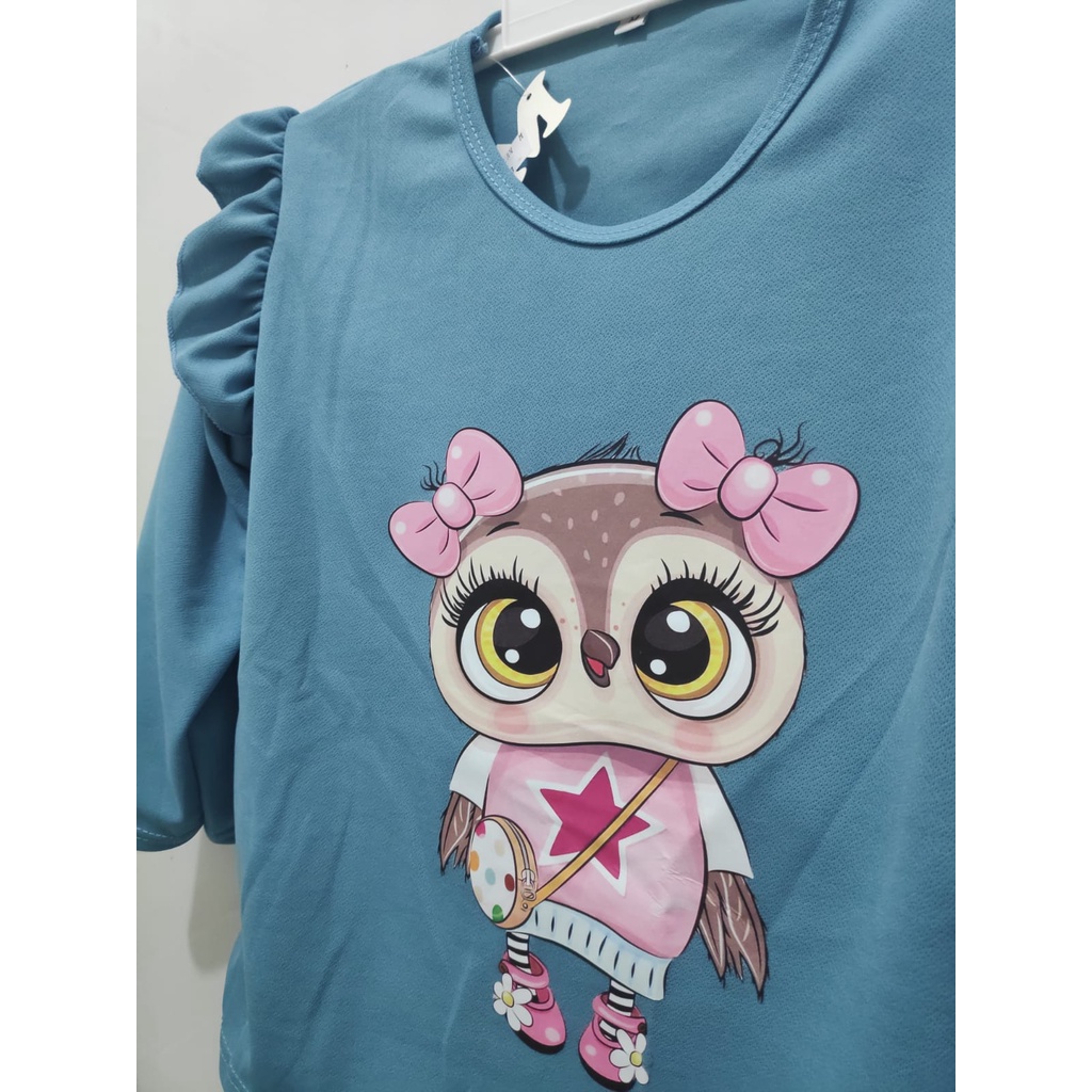 MOMOGI- SETELAN VIRAL OVERSIZE ANAK MOTIF BURUNG HANTU / SETELAN VOXY PREMIUM / Usia 5-10thn