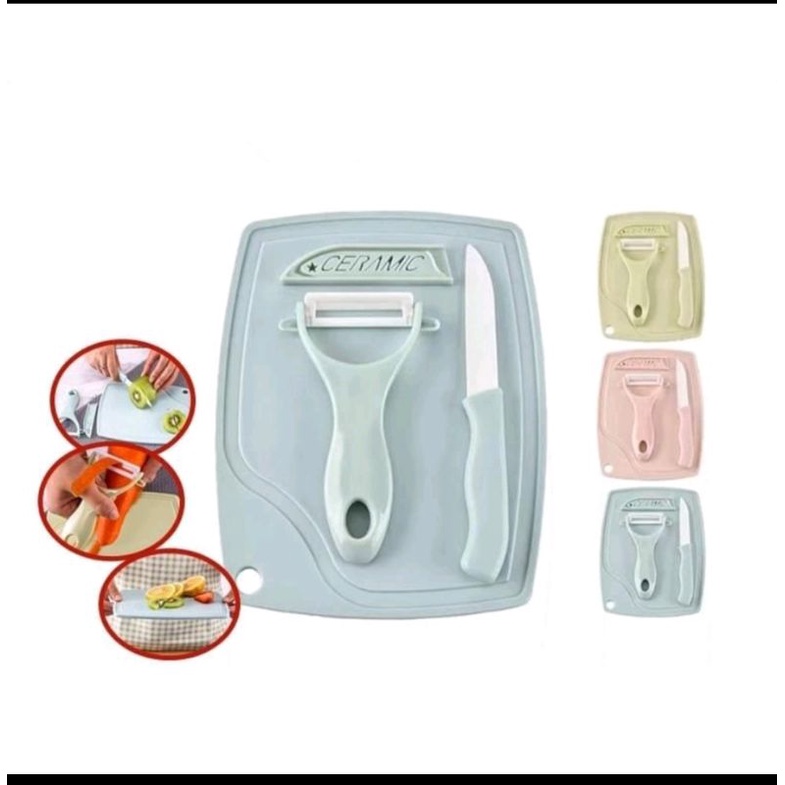 Pisau Set Talenan 3 in 1 Stainless / Pisau Pengupas Buah Sayur