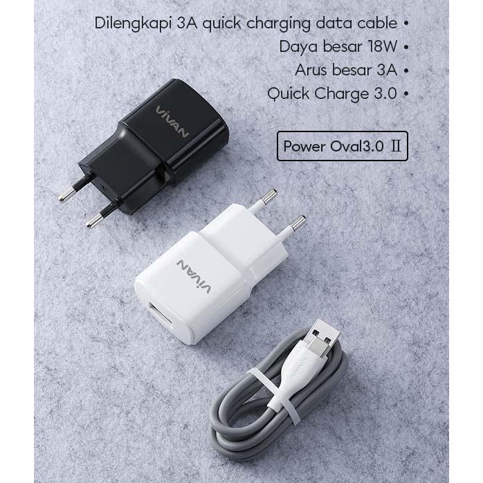 VIVAN POWER OVAL 3.0 II  USB CHARGER WITH 3A FAST CHARGING TYPE-C CABLE