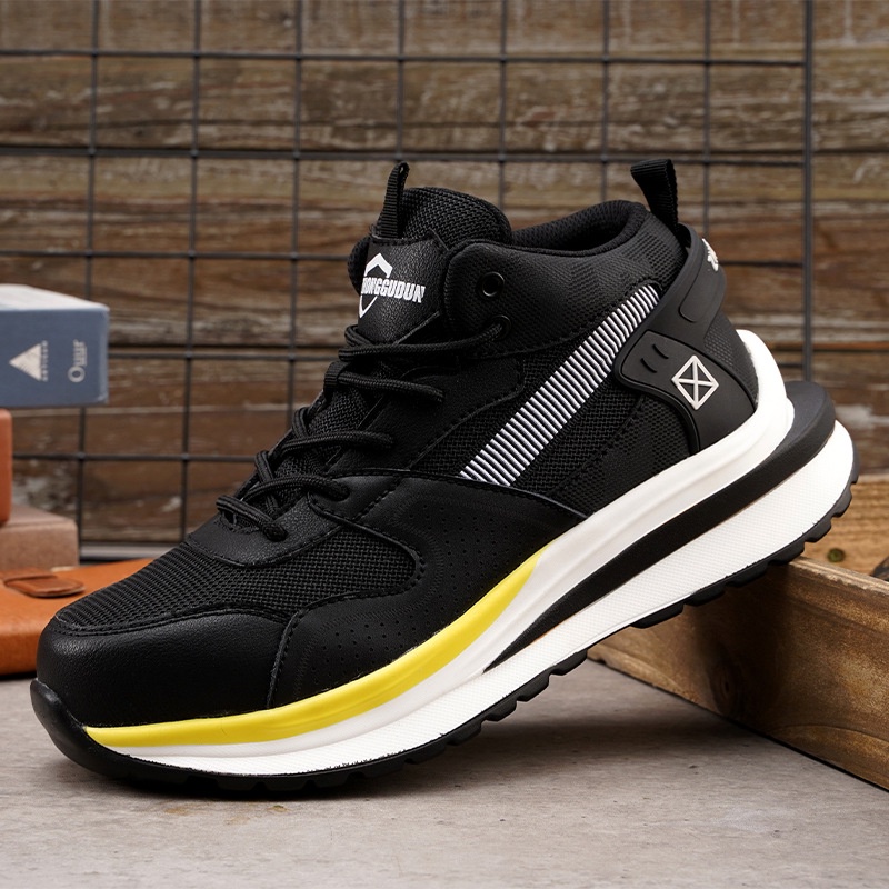 Sneakers sepatu Safety shoes Sporty import pria dan wanita ringan ujung di lapisi besi hitam dan coklat