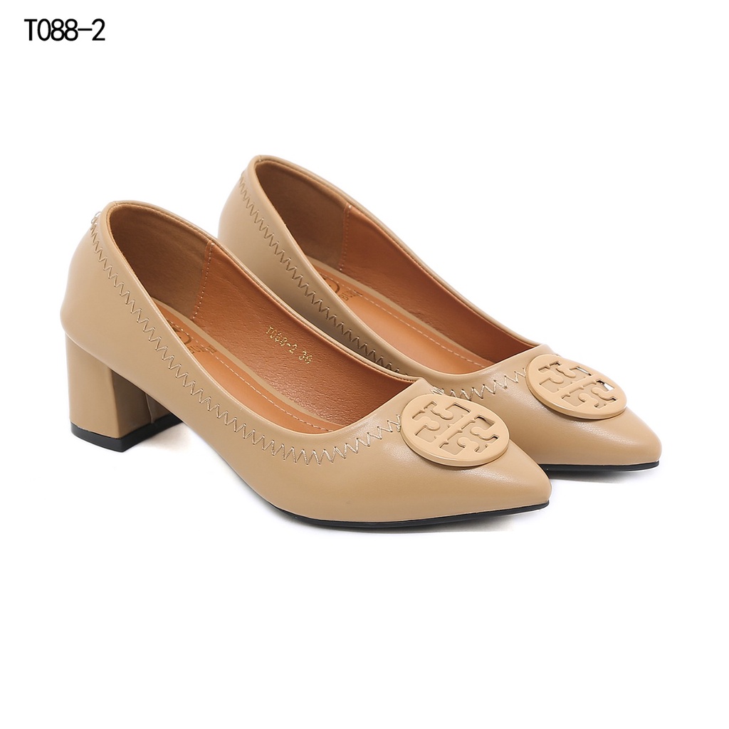 TB Leather Block Heel Pumps T088-2