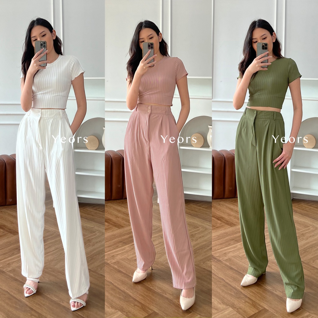 Yeors - Celana Murah Berkualitas Kulot Rib Knit Premium - Long Cullote Luna Pants - Korean Loose Pants Trousers Wanita - Loungewear - Celana Kulot Jumbo XL Perempuan Murah Berkualitas - Celana Kantor - Work Pants