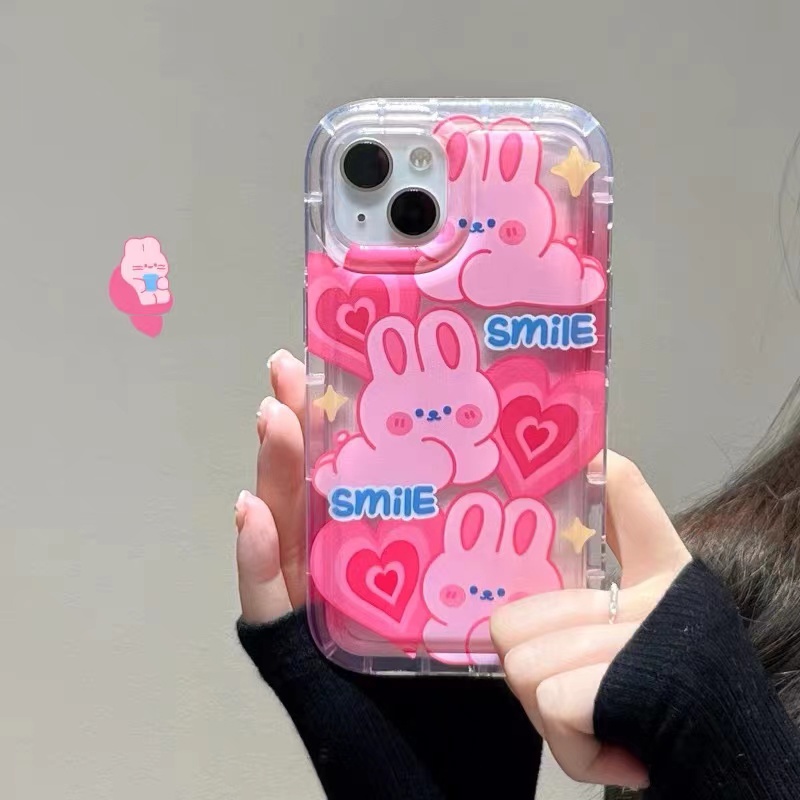 Soft Case Silikon TPU Transparan Motif Bunga Pink Kelinci Untuk IPhone 13 12 14 11 Pro X XR XS Max 6 6S 7 8 Plus
