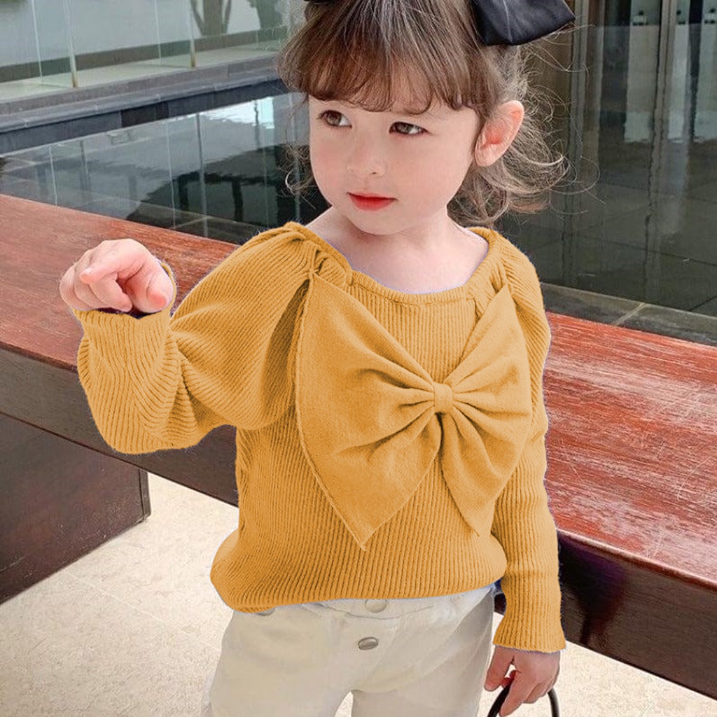 Atasan rib anak perempuan gaya korea WILMA Pita Blouse lengan panjang 1-5th