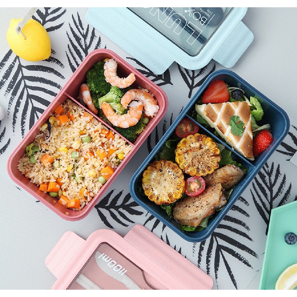 Tempat Makan Lunch Box Set 2 Sekat Free Sendok Sumpit / Box Set Bento 1100