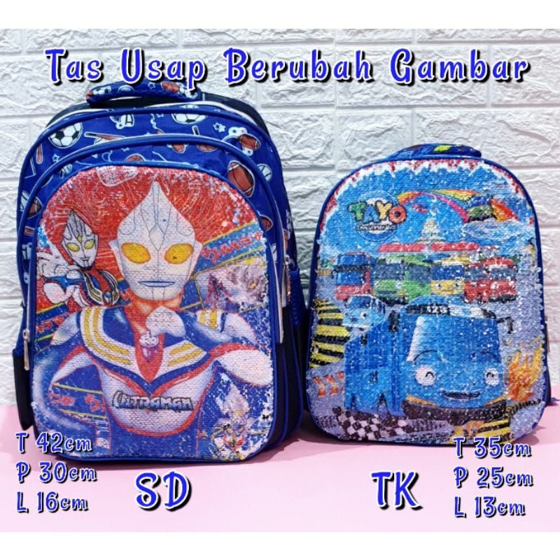 Tas Sekolah Ransel Anak SD dan TK Gambar Unicorn Frozen Sequin Usap Berubah Gambar Backpack Anak Perempuan dan laki -Laki TK dan SD