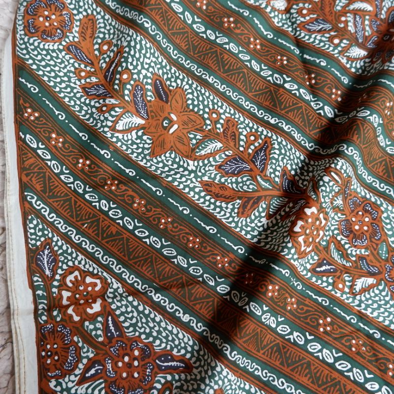 Kain Batik FULL TULIS Asli Katun Primis Halus Hijau Tua Coklat 2.4 meter Liris Ukel Kembang Premium 