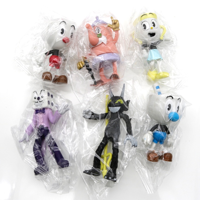 6pcs / set Action Figure Kepala Game Cuphead Bahan PVC Mainan Action Figure Model Kepala Cangkir Chalice Untuk Dekorasi