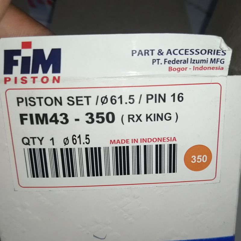 Piston seher kit rxk rx king oversize 350 fim