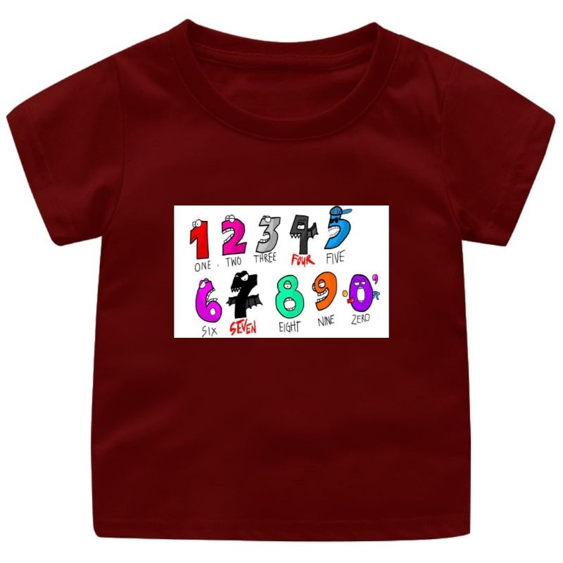 BAJU KAOS ANAK COWOK-CEWEK 1-12 TAHUN/REMAJA/DEWASA NUMBER LORE 4WARNA