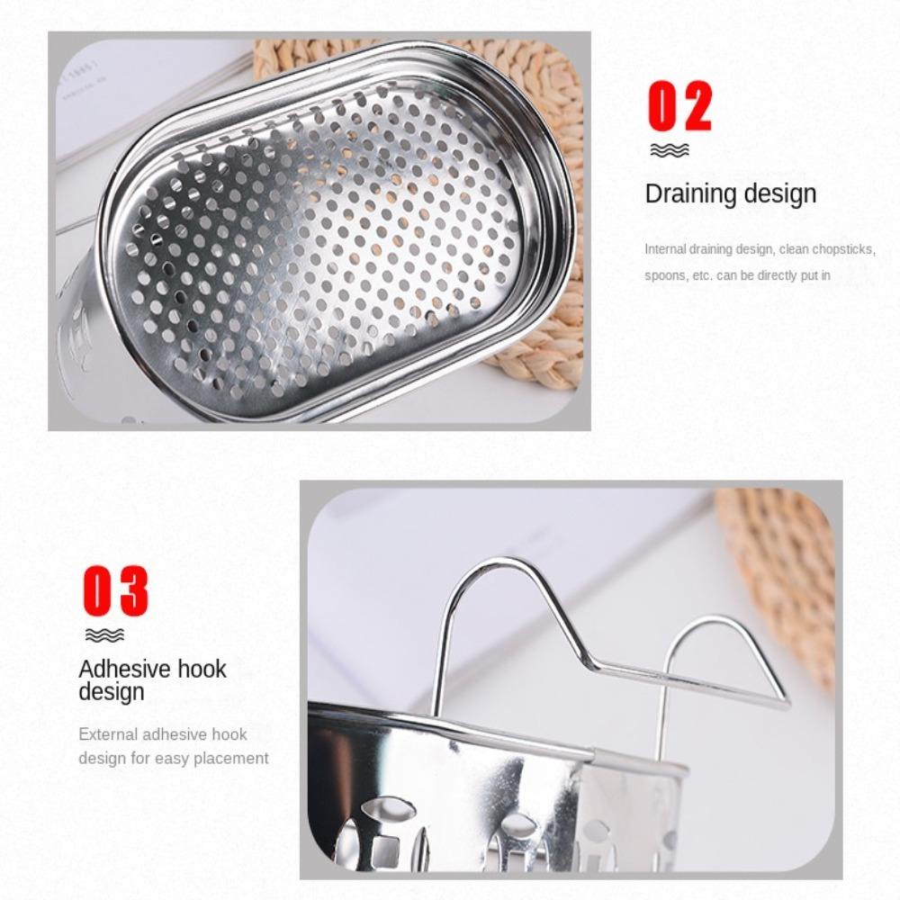 Solighter Stainless Steel Chopstick Holder High quality Tahan Lama Alat Dapur Rumah Tangga Double Grid Kotak Penyimpanan Dinding Peralatan Masak Organizer