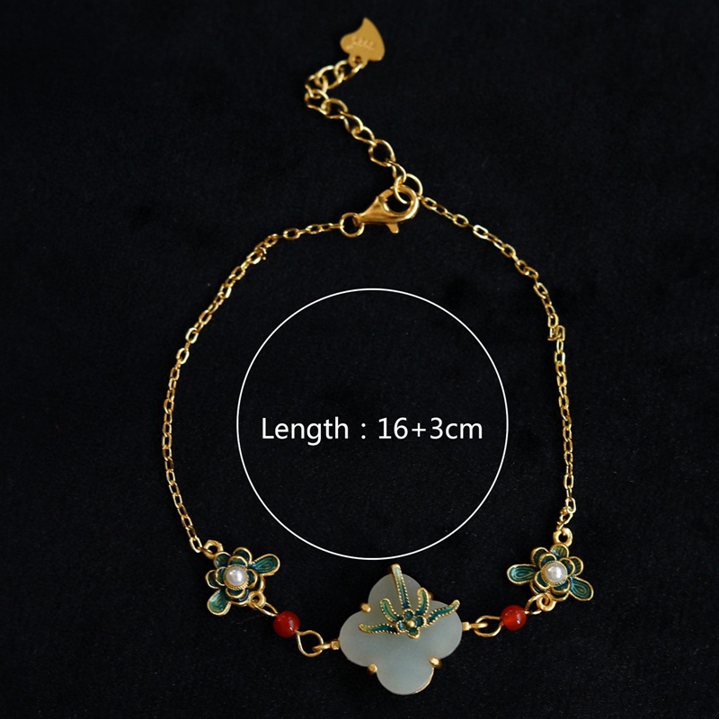 Fancyqube Gelang Tangan Rantai Manik-Manik Batu Giok Putih Gaya Cina Vintage Untuk Wanita