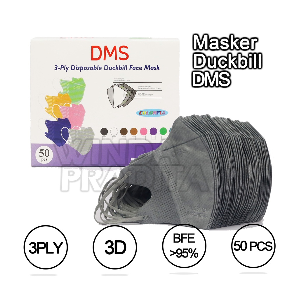 Masker Duckbill Duckbil 50 Pcs Murah 1Box Putih Hitam-Duckbill Grey DMS