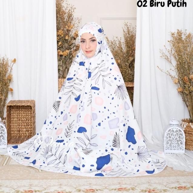 New Mukena Zafira 02 Biru Putih Shabby Chic Katun Adem Danra Hijab