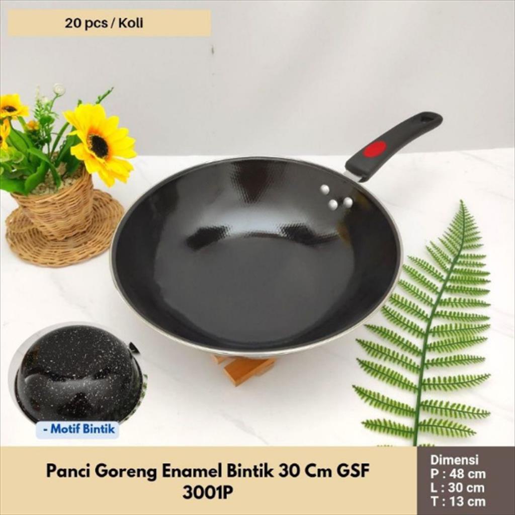 GDS 992 - Wok Pan Enamel Bintik 30 Cm GSF 3001P Wajan Enamel Anti Lengket Anti Gores Wajan teflon Pe