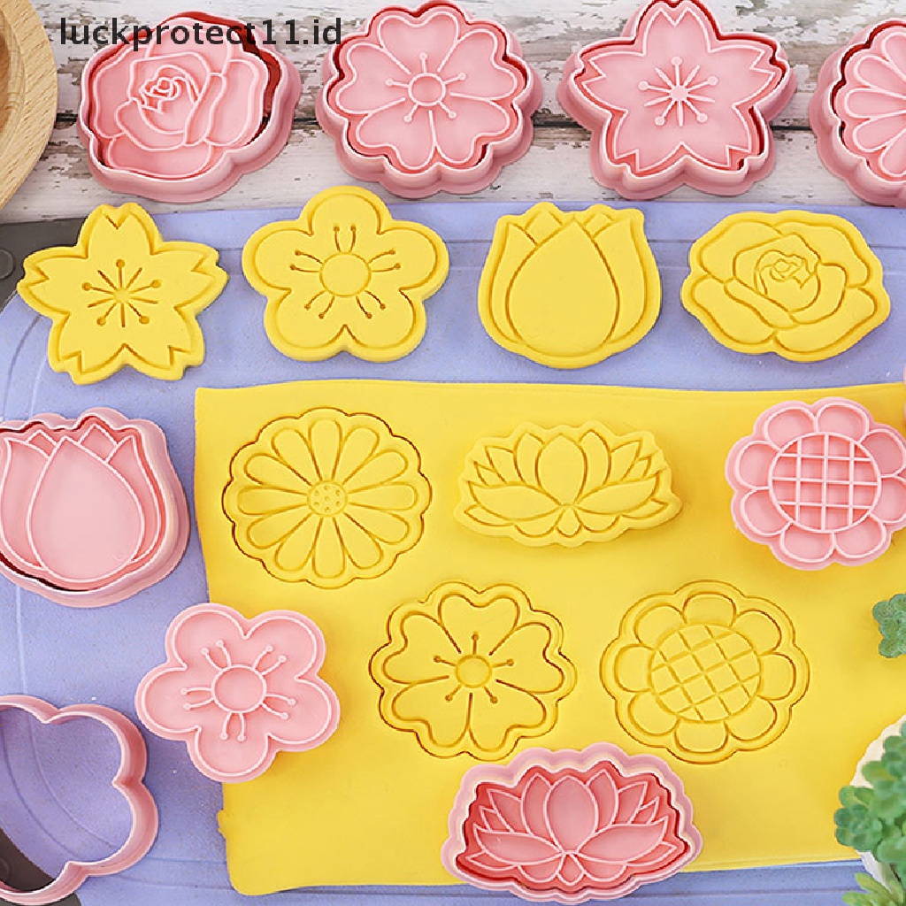 8pcs / Set Cetakan Kue / Biskuit / Fondant Bentuk Bunga 3D Bahan Plastik