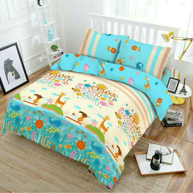 4in1 Full Set Bedcover + Sprei Vito 3D Queen King 160x200 180x200 Motif Safari