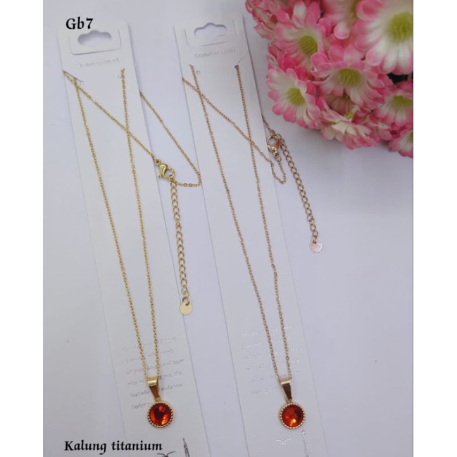 promo kalung titanium 100% asli motif rantai medan dengan liontin batu merah