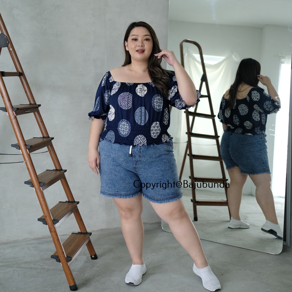 Atasan Wanita Jumbo Blouse Batik Big Size Bajubunda Yunika