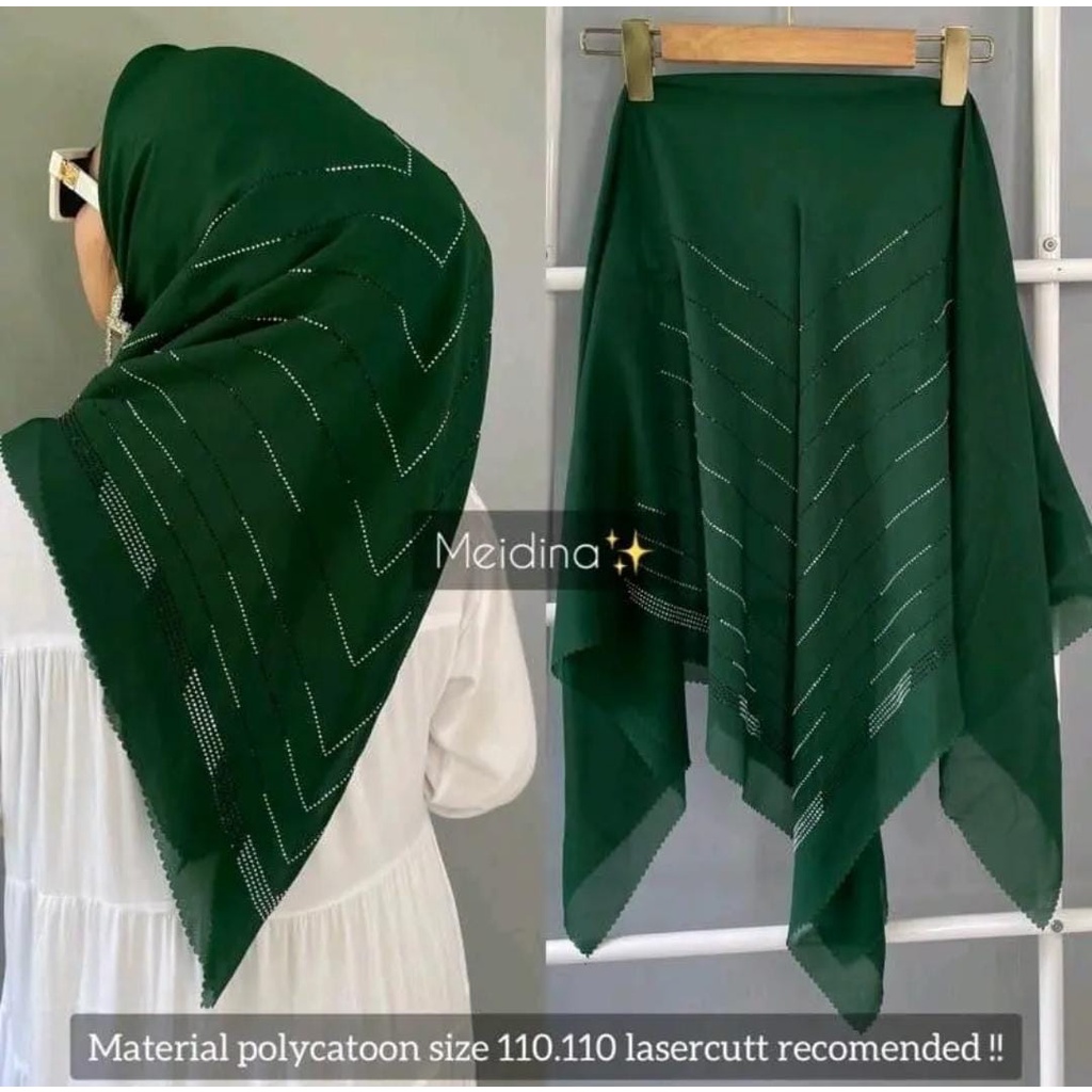 Hijab Segi 4 Empat Laser CUT SWAROVSKI/ POLLYCOTTON/ DENAY MOTIF MAHKOTA/ SEGIEMPAT PAYET / Kerudung