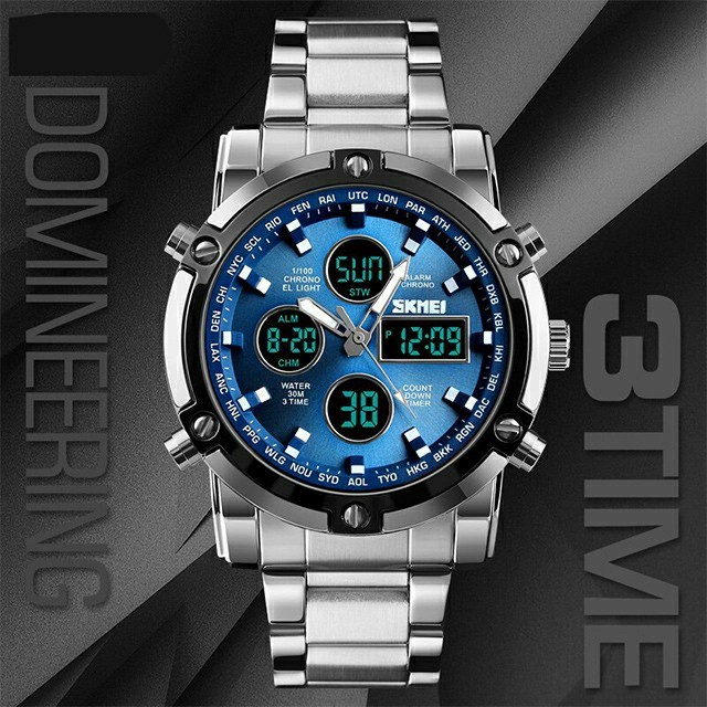 Kompas Skmei 1389 Jam Tangan Pria Digital Analog Tali Stenlist