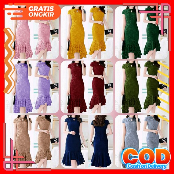 Dress Brukat Remaja Modern Dress Modern Dress Natal Baju Natal Korea Dress Wanita Dress Kondangan Dr