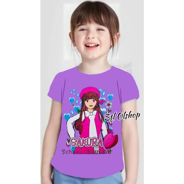 Kaos atasan sakura topi anak perempuan | Kaos lengan pendek | Sakura School | 1-10 Tahun