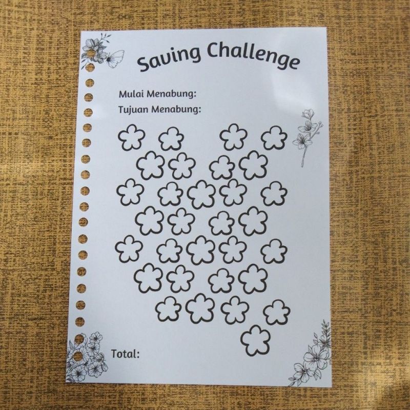 

isi binder A5 Saving Challenge flowers hitam putih kosongan