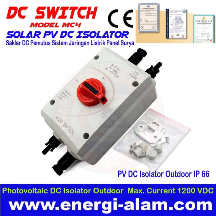 Insulator Saklar Panel Surya 1200Vdc - Dc Pv Isolator Outdoor Box Ip66 With Mc4