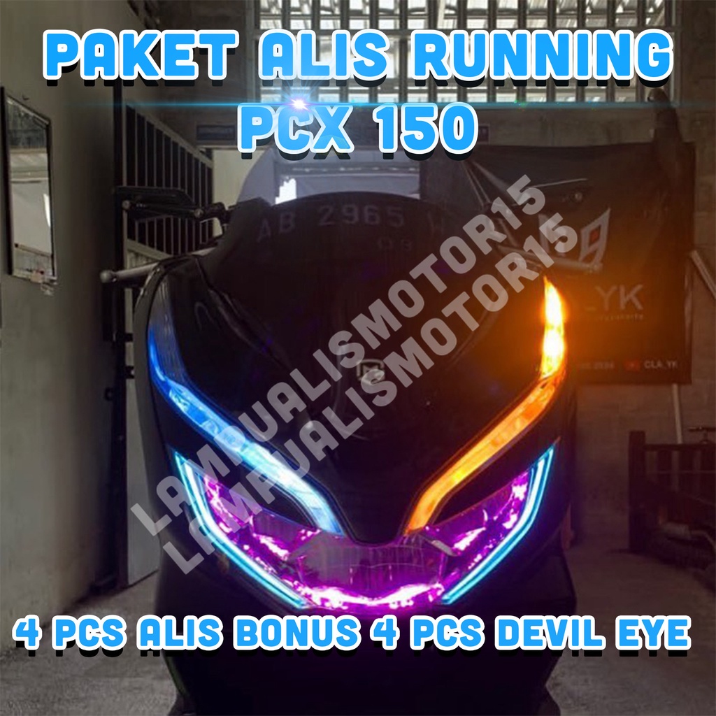 Paket Lampu Alis Running PCX 150 Bonus devil eye tidak berbintik lampu depan headlamp pcx running HA