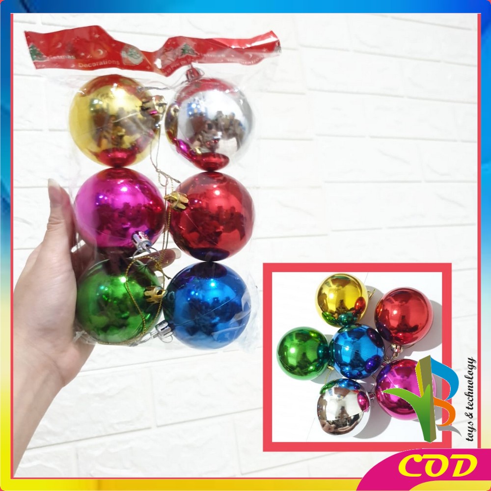 RB-C38 Gantungan Bola Kilap 6PCS / 12PCS Aksesoris Hiasan Pohon Natal Ornamen Dekorasi Rumah MURAH