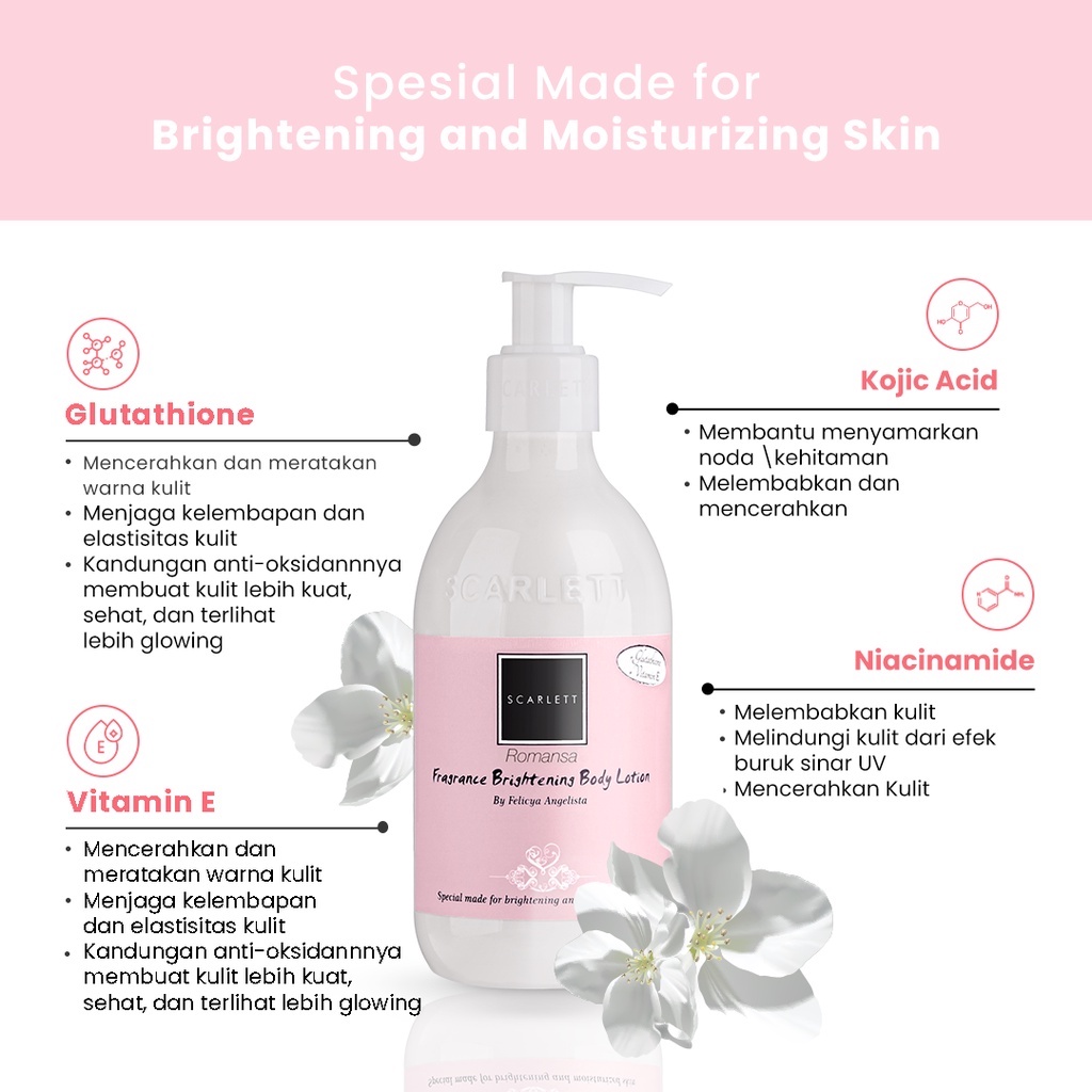 Scarlett Whitening Body Lotion Romansa Size 300 ml Losion Tubuh yang Mencerahkan
