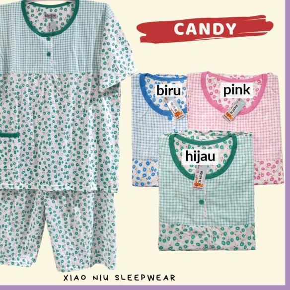 Setelan Baju Tidur Kaos Jumbo Celana Pendek Siu Lie - Kulot Candy, Biru