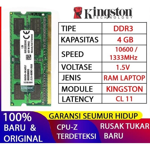 RAM LAPTOP KINGSTON DDR3 4GB 10600/1333MHz ORI RAM SODIMM