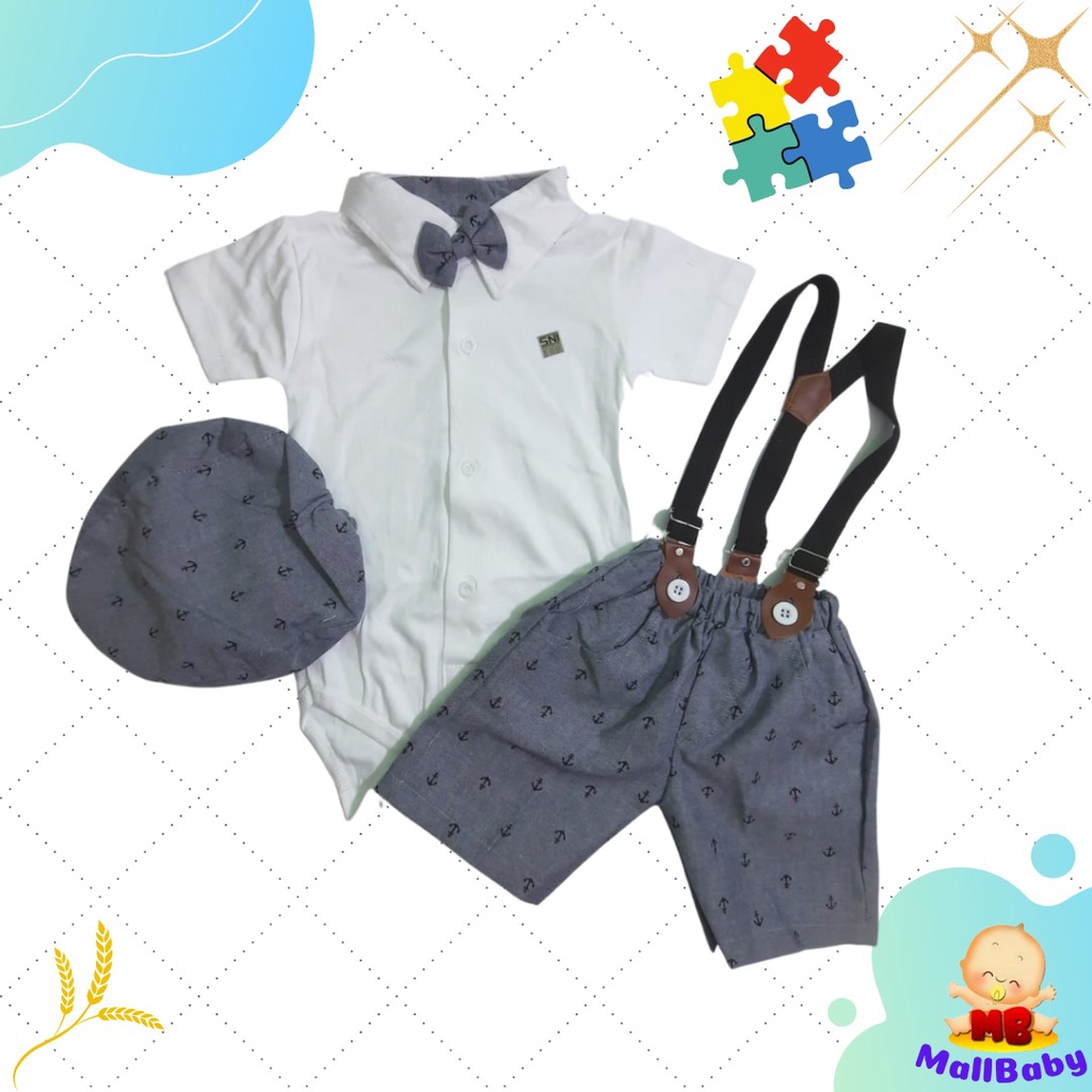 Baju Jalan Bayi Laki Laki 0 3 6 9 12 Bulan Setelan Jumper Set Dasi Suspender Topi Bradley