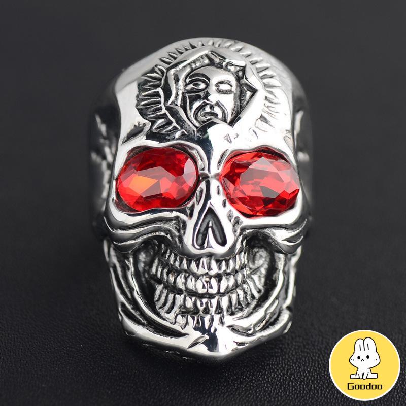 Cincin Motif Tengkorak Trend Fashion vintage rock ruby cincin Untuk Pria Aksesoris -Doo