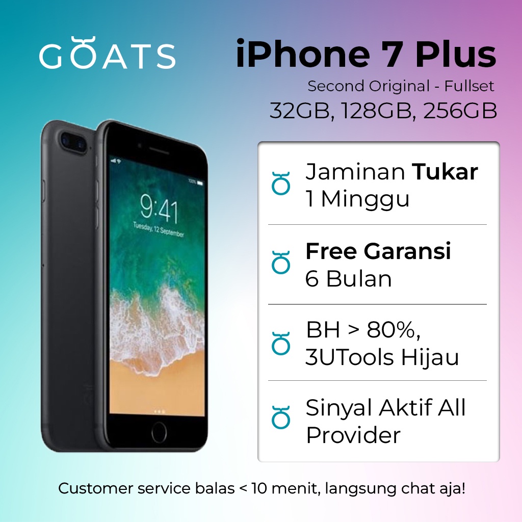 Apple iPhone 7 Plus 256GB 128GB 32GB Second Seken Bekas Garansi 6 Bulan - Fullset 100% Original Ori 