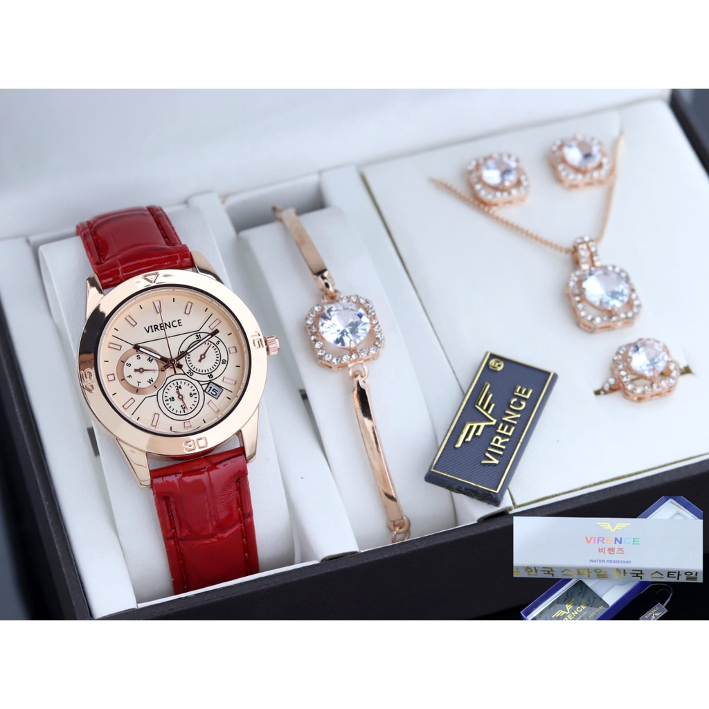 Jam tangan Wanita Original VIRENCE StraP kulit Tanggal Aktif Dan Tahan Air